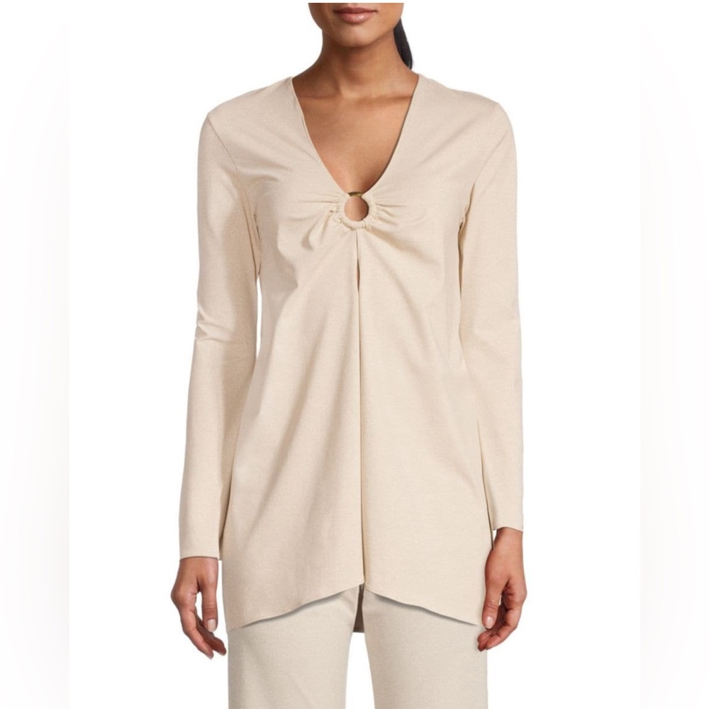 NWT Sara Cristina Nerea O Ring Open Front V-Neck Long Sleeve Tunic in Gold #62